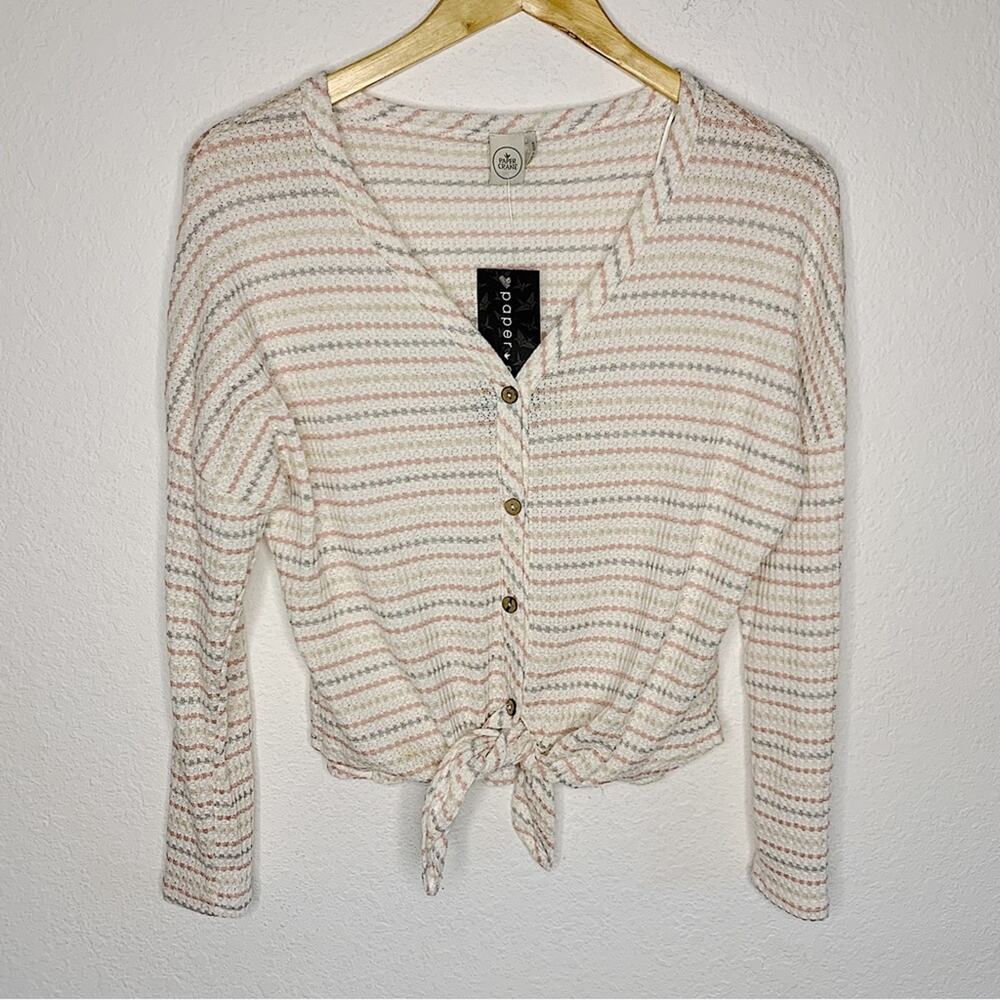 NWT Paper Crane V-Neck Front Tie Knot Long Sleeve Knit Top Size Medium